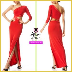 Alice + Olivia Michele High Slit Cutout Red Poppy Maxi Dress